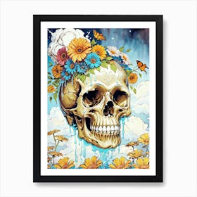 Surrealist Floral Skull Painting (46) Art Print