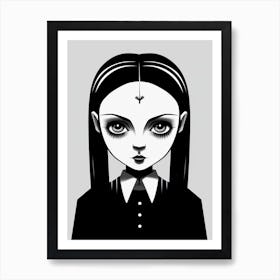 Portrait Of Wednesday Addams Line Art Dark 2 Fan Art Art Print