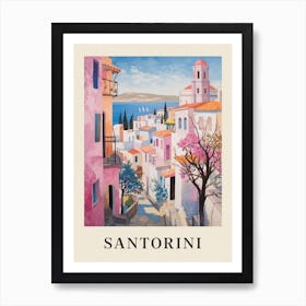 Santorini Greece 3 Vintage Pink Travel Illustration Poster Art Print