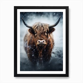 Watercolour Of Highland Cow In The Rain 3 Art Print