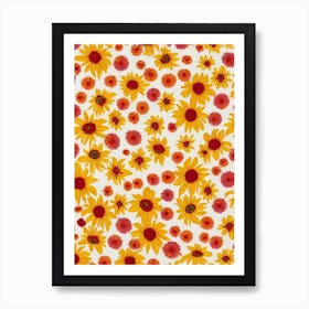 Yellow Coneflower Floral Print Retro Pattern 2 Flower Art Print