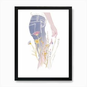 Floral Blue Jeans Line Art 2 Art Print