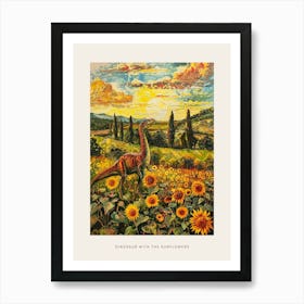 Dinosaur In A Sunflower Field Landscape Painting 1 Poster Art Print