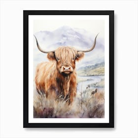 Highland Cow By The Lake Watercolour  2 Art Print