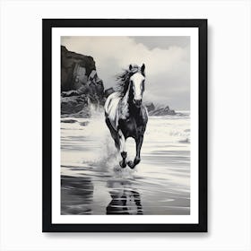 A Horse Oil Painting In Rhossili Bay, Wales Uk, Portrait 3 Art Print