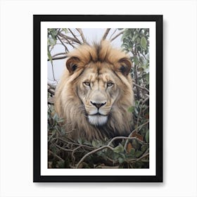 African Lion Realism Portrait 2 Art Print