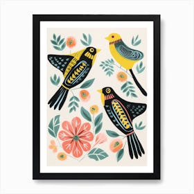 Folk Style Bird Painting Finch 1 Art Print