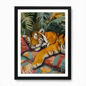 Oil Painting Tiger Sleeping 9 Art Print