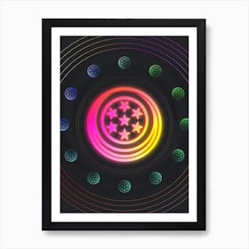 Neon Geometric Glyph in Pink and Yellow Circle Array on Black n.0291 Art Print