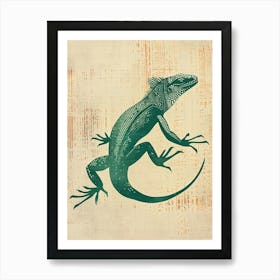 Green Iguana Block Print 3 Art Print