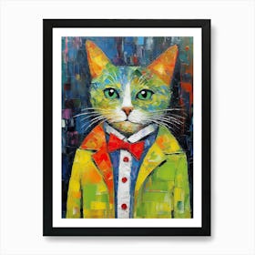 Tailored Whiskers; A Cat Glamorous Oil Portrait Art Print