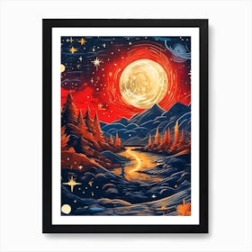 Moonlight Mountains Art Print