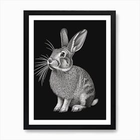 English Silver Blockprint Rabbit Illustration 2 Art Print