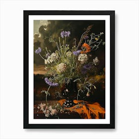 Baroque Floral Still Life Scabiosa 4 Affiche