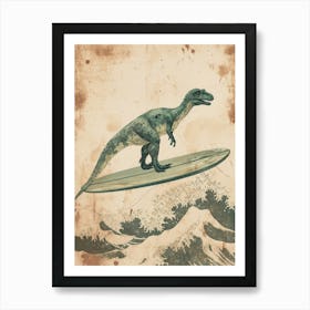 Vintage Plateosaurus Dinosaur On A Surf Board Art Print