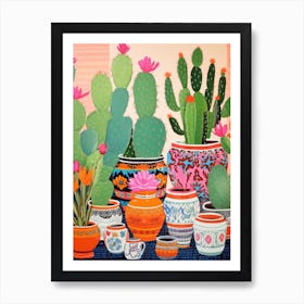 Cactus Painting Maximalist Still Life Turks Head Cactus 4 Art Print