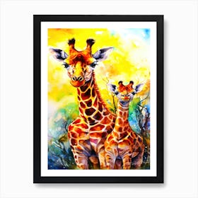 Giraffe Duo - Mom And Baby Giraffe Art Print