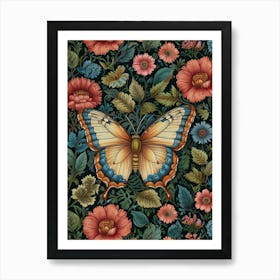 Butterfly And Flowers Style William Morris 1 Art Print