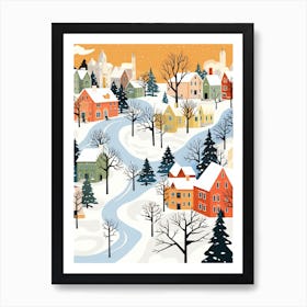 Retro Winter Illustration Quebec City Canada Art Print