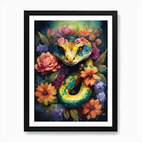 Snake With Flowers 1 Art Print