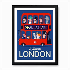 Historic London Poster Blue & Red Art Print