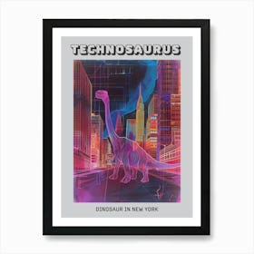 Neon Delicate Linework Dinosaur In New York Poster Art Print