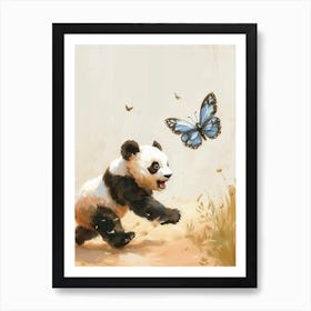 Giant Panda Cub Chasing After A Butterfly Storybook Illustration 4 Poster