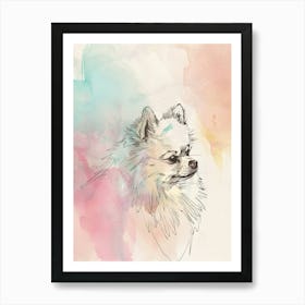 Pomeranian Dog Pastel Line Watercolour Illustration  1 Art Print