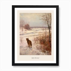 Vintage Winter Animal Painting Poster Red Wolf 4 Art Print