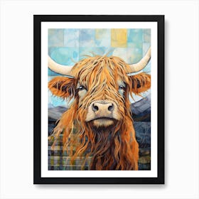 Patchwork Highland Cow Illustration 1 Art Print