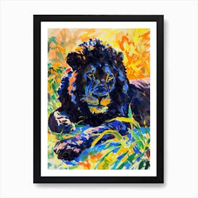 Black Lion Resting In The Sun Fauvist Painting 4 Art Print