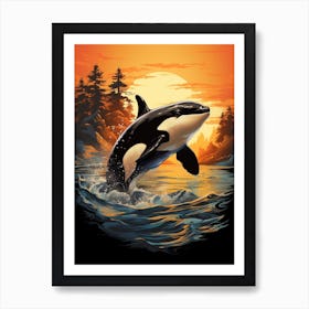 Realistic Orca Whale Diving In The Air 2 Art Print