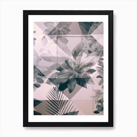 Retro Pink and Black Flowers Pattern Art Print