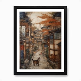 Painting Of Tokyo With A Cat In The Style Of Renaissance, Da Vinci 3 Art Print