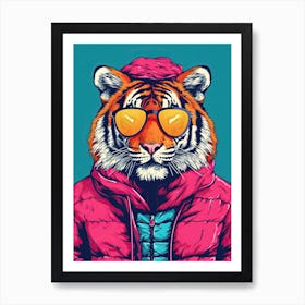 Tiger Illustrations Wearing A Shirt And Hoodie 4 Art Print
