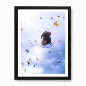 Baby Elephant Bubble Art Print