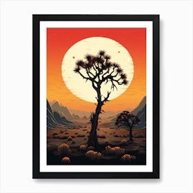 Joshua Tree At Sunrise In The Style Of Gold And Black (1) Art Print