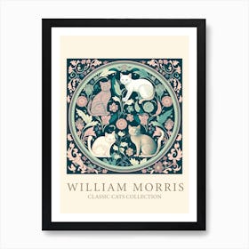 William Morris  Inspired Cats Collection Pink Green Art Print