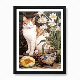 Daisies With A Cat 2 Art Nouveau Style Art Print