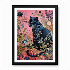 Floral Animal Painting Black Panther 4 Art Print