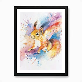 Flying Squirrel Colourful Watercolour 1 Art Print