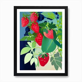 Wild Strawberries, Plant Abstract Still Life Art Print