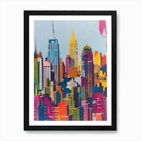 Manhattan Skyline New York Colourful Silkscreen Illustration 3 Art Print