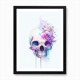 Skull With Watercolor Effects 2 Kawaii Art Print