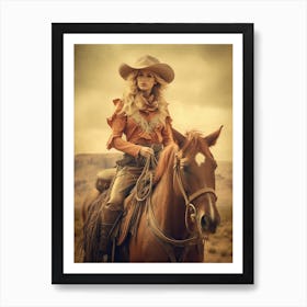 Western Cowgirl On Horse  Art Print