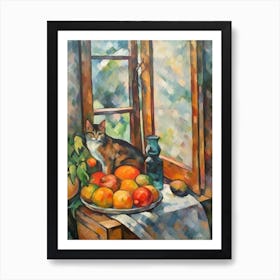 Flower Vase Stock With A Cat 2 Impressionism, Cezanne Style Art Print