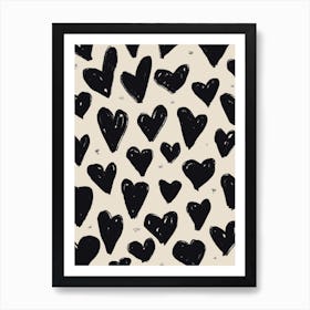 Hearts Pattern 1 Black Art Print