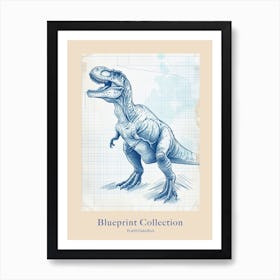 Plateosaurus Dinosaur Blue Print Sketch 2 Poster Art Print