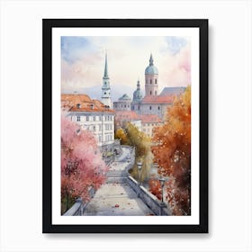 Ljubljana Slovenia In Autumn Fall, Watercolour 2 Art Print