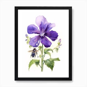 Beehive With Violet Watercolour Illustration 3 Art Print